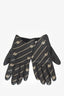 Gucci Black Lambskin Leather Striped GG Gloves Size L