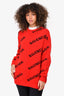 Balenciaga Red/Black Logo Print Virgin Wool/Camel Sweater Size XS