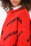 Balenciaga Red/Black Logo Print Virgin Wool/Camel Sweater Size XS