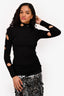 Prada Black Knit Cutout Turtleneck with White Logo Size 42