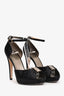 Salvatore Ferragamo Black Satin Peep Toe Heels Est. Size 39