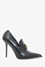 Versace Black Patent Leather Croc Embossed 'Alia 115mm' Leather Pointed Heels Size 39