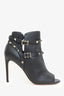 Valentino Black Leather Open Toe Rocktud Boots Size 38