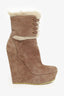 Gucci Taupe Suede/Fur Linned Platform Wedge Boots Size 38