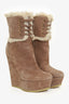 Gucci Taupe Suede/Fur Linned Platform Wedge Boots Size 38