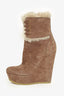 Gucci Taupe Suede/Fur Linned Platform Wedge Boots Size 38