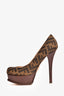 Fendi Brown Canvas/Leather FF Zucca Monogram Platform Heels Size 37