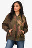 Yves Salomon Army Green/Beige Watercolour Bomber Jacket Size 36