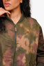 Yves Salomon Army Green/Beige Watercolour Bomber Jacket Size 36