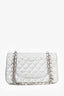 Pre-Loved Chanel™ 2014 Silver Perforated Leather Medium Double Flap Shoulder Bag