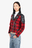 Moose Knuckles Red/Black Wool/Leather Plaid Biker Jacket Size S