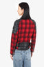 Moose Knuckles Red/Black Wool/Leather Plaid Biker Jacket Size S