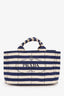 Prada Navy/Cream Striped Canvas Logo Canapa Tote Bag with Strap