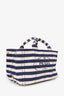 Prada Navy/Cream Striped Canvas Logo Canapa Tote Bag with Strap