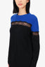 Red Valentino Black/Blue Wool Ribbed Lace Detail Sweater Size S