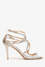 Jimmy Choo Silver Metallic Strappy Open Toe Heels Size 39