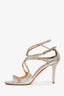 Jimmy Choo Silver Metallic Strappy Open Toe Heels Size 39