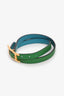 Hermès Green/Blue Leather 'Behapi Double Tour' Reversible Bracelet Size S