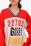 Gucci Red/White Mesh '22705 Songs' Jersey Top Size M