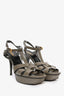 Saint Laurent Army Green Patent Leather Tribute Platform Sandals Size 41.5