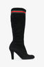 Gucci Black Suede Web Accent Knee High Heeled Boots Size 37