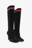 Gucci Black Suede Web Accent Knee High Heeled Boots Size 37