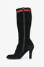 Gucci Black Suede Web Accent Knee High Heeled Boots Size 37