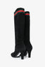 Gucci Black Suede Web Accent Knee High Heeled Boots Size 37