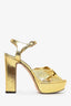 Jimmy Choo Gold Metallic Platform Bow Heeled Sandals Size 36.5