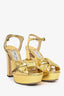 Jimmy Choo Gold Metallic Platform Bow Heeled Sandals Size 36.5