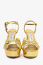 Jimmy Choo Gold Metallic Platform Bow Heeled Sandals Size 36.5