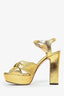 Jimmy Choo Gold Metallic Platform Bow Heeled Sandals Size 36.5