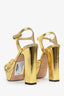 Jimmy Choo Gold Metallic Platform Bow Heeled Sandals Size 36.5