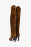 Saint Laurent Brown Suede Heeled Over The Knee Boots Size 37