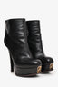 Fendi Black Leather/Pony Hair Calfskin FF Logo Platform Ankle Boots Size 36.5