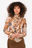 Roberto Cavalli Cream/Brown Floral Print Ruffle Top Size 38