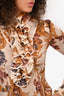 Roberto Cavalli Cream/Brown Floral Print Ruffle Top Size 38