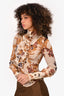 Roberto Cavalli Cream/Brown Floral Print Ruffle Top Size 38