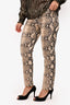 Roberto Cavalli White/Brown Python Printed Crystal Embellished Pants Size 42