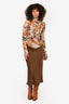 Loro Piana Brown Silk Midi Skirt Size 42