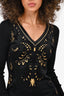 Roberto Cavalli Black/Gold Patterned Knit Sleeve V-Neck Dress Est. Size S