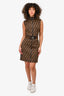 Fendi Brown FF Zucca Monogram Zip Up High Neck Dress Size 40 With Belt