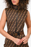 Fendi Brown FF Zucca Monogram Zip Up High Neck Dress Size 40 With Belt