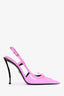 Versace Hot Pink Laced Leather Slingback Heels with Silver Heel Size 37.5