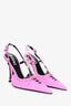 Versace Hot Pink Laced Leather Slingback Heels with Silver Heel Size 37.5