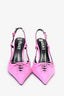 Versace Hot Pink Laced Leather Slingback Heels with Silver Heel Size 37.5