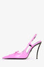 Versace Hot Pink Laced Leather Slingback Heels with Silver Heel Size 37.5