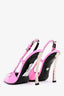 Versace Hot Pink Laced Leather Slingback Heels with Silver Heel Size 37.5