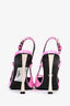 Versace Hot Pink Laced Leather Slingback Heels with Silver Heel Size 37.5