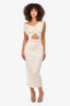 Anna Quan White Ribbed Knit Off Shoulder Midi Dress Size 8 AU